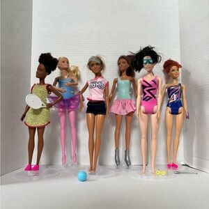 Barbie 6 dolls Sports Career collection Skater volleyball Swimmer Tennis Dancer+